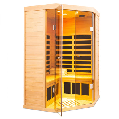 2-Person Corner Far Infrared Sauna Room - Hemlock Wood, Deluxe Transparent Glass Front, Large Capacity Home Sauna — product view 7