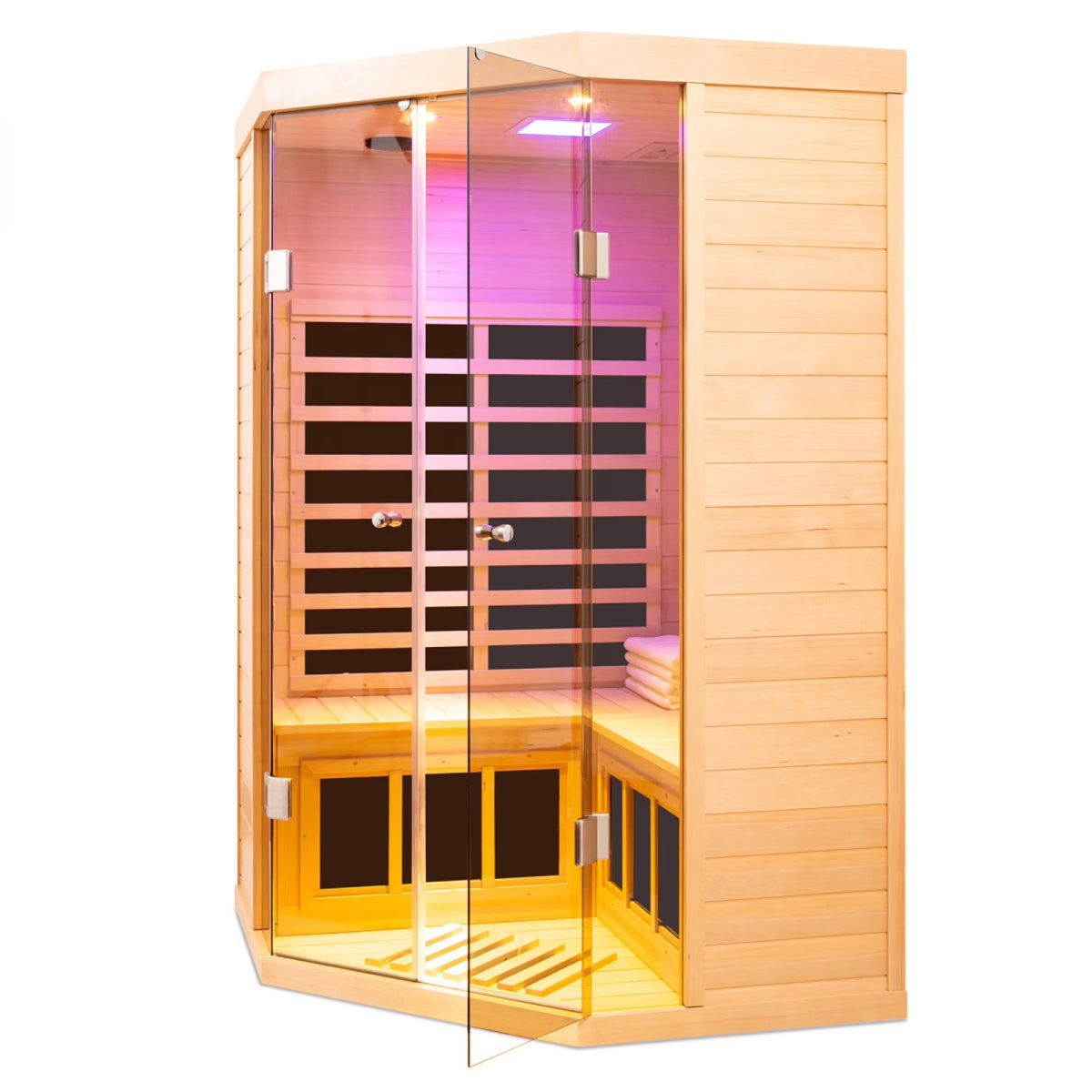2-Person Corner Far Infrared Sauna Room - Hemlock Wood, Deluxe Transparent Glass Front, Large Capacity Home Sauna — product view 8