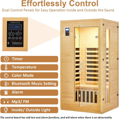 2024 Upgrade 1 to 2 Person Infrared Sauna, Low EMF Infrared Sauna for Home, Indoor Sauna Room, Hemlock Wooden Far Infrared Sauna, Dry Sauna with Bluetooth Speakers, LED Reading and Chromotherapy Lamp — product view 4