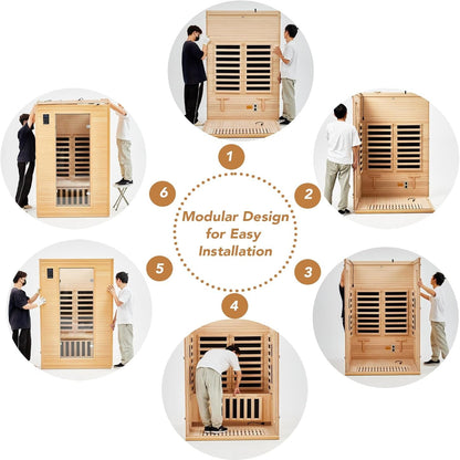 2024 Upgrade 1 to 2 Person Infrared Sauna, Low EMF Infrared Sauna for Home, Indoor Sauna Room, Hemlock Wooden Far Infrared Sauna, Dry Sauna with Bluetooth Speakers, LED Reading and Chromotherapy Lamp — product view 8