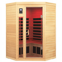 Far Infrared Wooden Sauna Room, 2-3 Person Home Sauna Canadian Hemlock Indoor Corner Sauna Spa, 2 Bluetooth Speakers, 2 LED Reading Lamp, 3 Chromotherapy Lights — product view 7