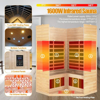 Far Infrared Wooden Sauna Room, 2-3 Person Home Sauna Canadian Hemlock Indoor Corner Sauna Spa, 2 Bluetooth Speakers, 2 LED Reading Lamp, 3 Chromotherapy Lights — product view 9