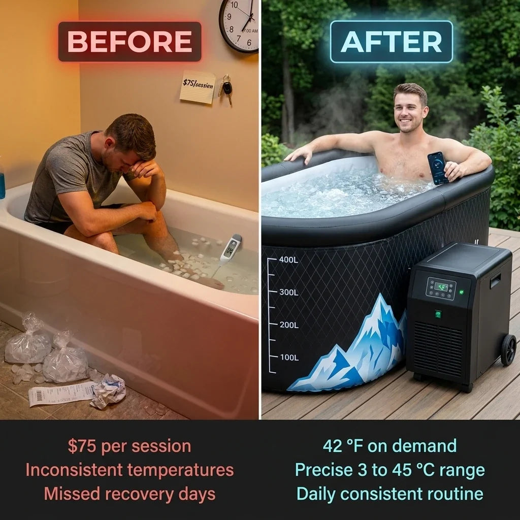 248-Gallon Inflatable Cold Plunge Tub – Hot & Cold, 1 HP — Before & After