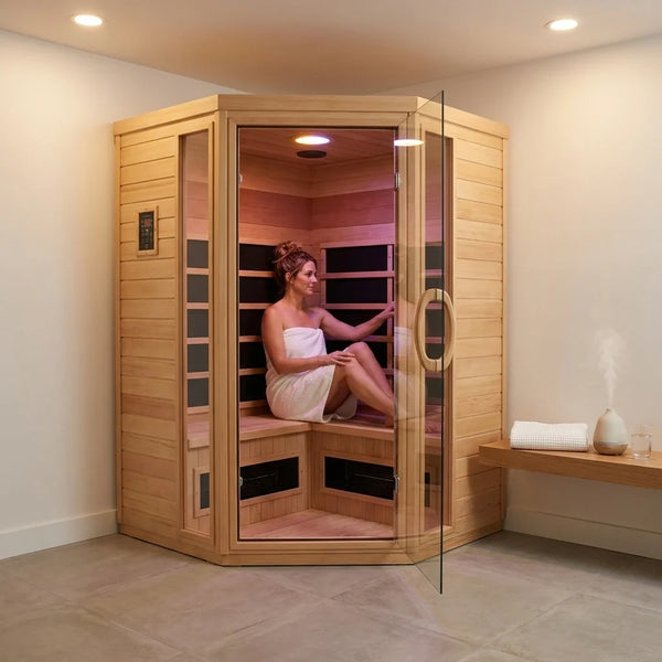 Indoor Infrared Sauna Crafted for Home Wellness, Canadian Hemlock Wood, 2-3 Person Capacity, Bluetooth Speakers