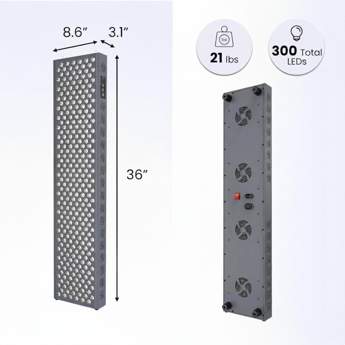 Red Light Therapy Panel Device – 660Nm Red & 850Nm near Infrared Light Therapy, LED Light Therapy Lamp, 300 Dual Chip Leds, Timer, Hanging Kit Included – PRO1500 — product view 3
